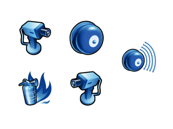 蓝色立体消防安全系列图标png