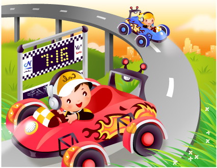 儿童赛车运动矢量素材
