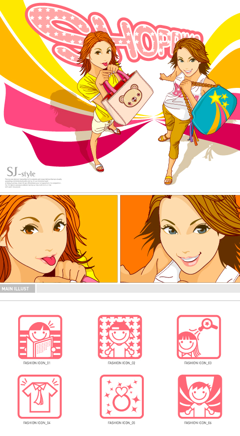 Shopping女孩矢量素材