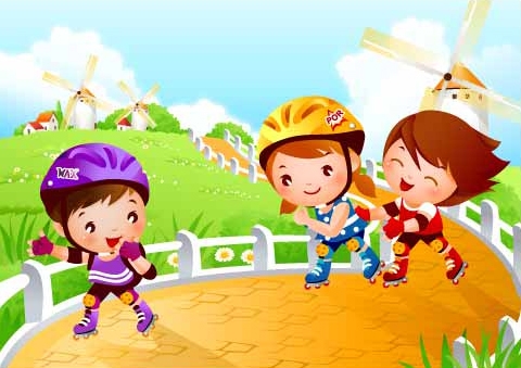 儿童旱冰运动矢量素材