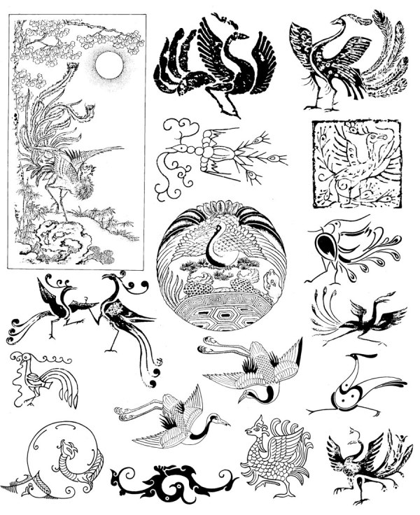 凤凰花纹矢量图案-6