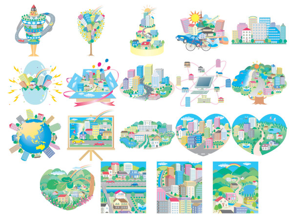 城市主题插图矢量素材