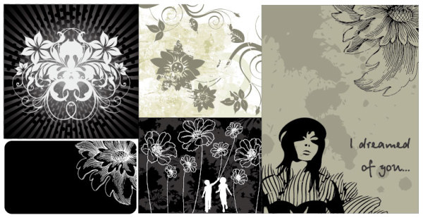 黑白灰花纹矢量素材