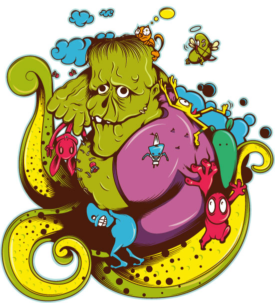 绿色怪物涂鸦矢量素材