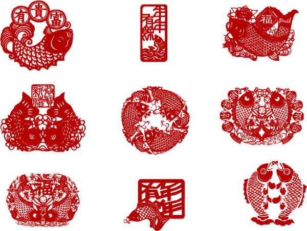 年年有鱼古典矢量素材