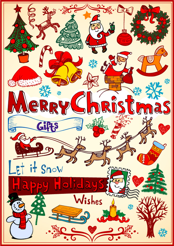 可爱圣诞卡通元素矢量素材