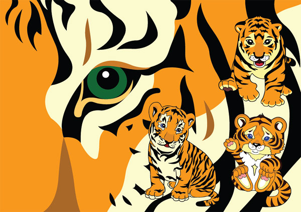 可爱的小老虎矢量素材