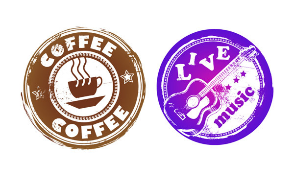 复古咖啡和音乐主题圆形图案矢量素材