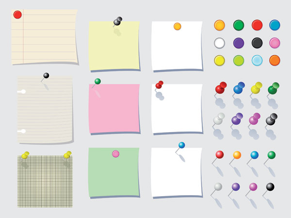 便签纸大头针矢量素材