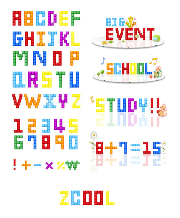 俄罗斯方块英文字母及数字矢量素材