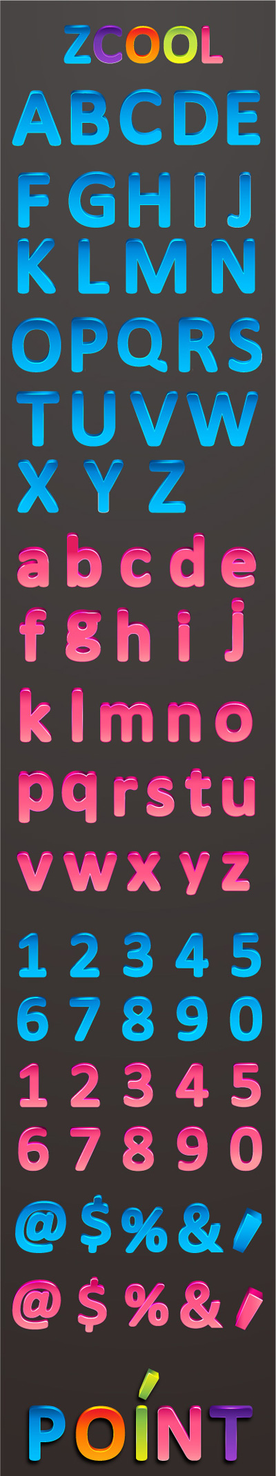 彩色立体英文字母及数字矢量素材