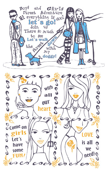 2款欧式卡通T恤图案矢量素材