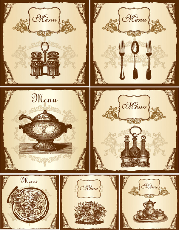 复古餐具菜单矢量素材