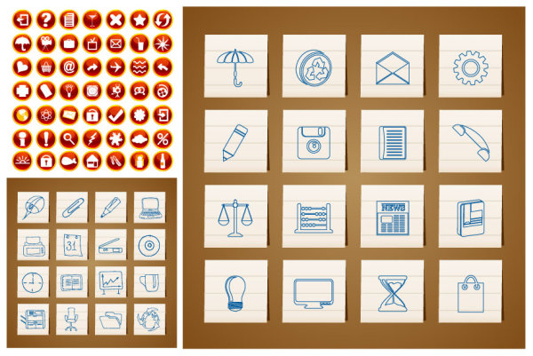 圆形图标与手绘图标矢量素材