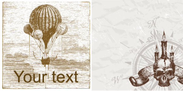 热气球骷髅头蜡烛素矢量素材