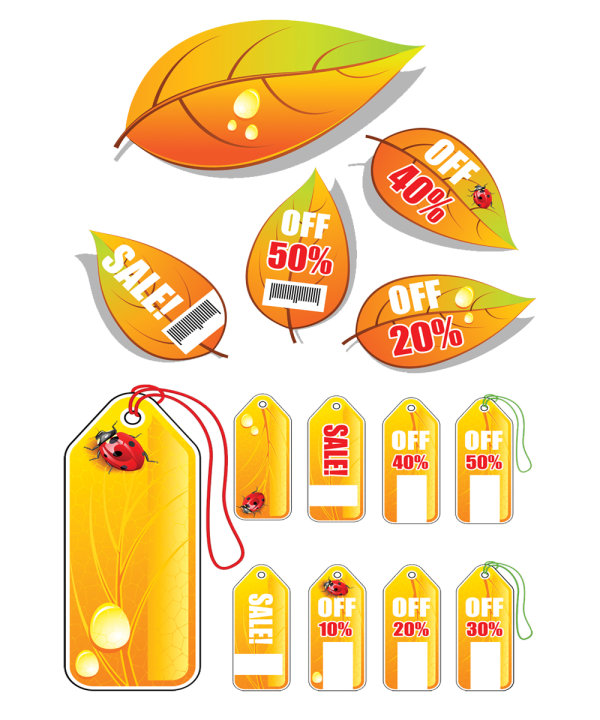 精美的树叶标签矢量素材