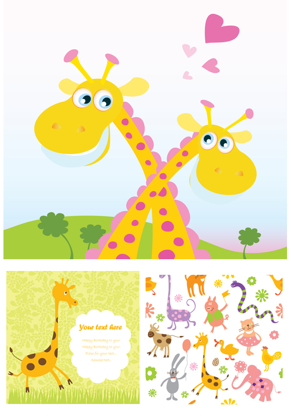 {可爱手绘动物}矢量素材