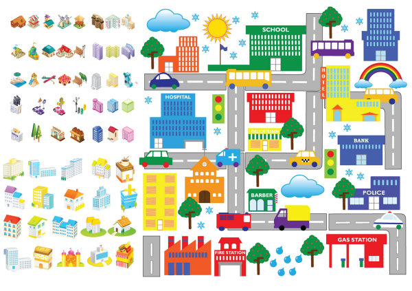 卡通建筑图标&mdash;矢量素材