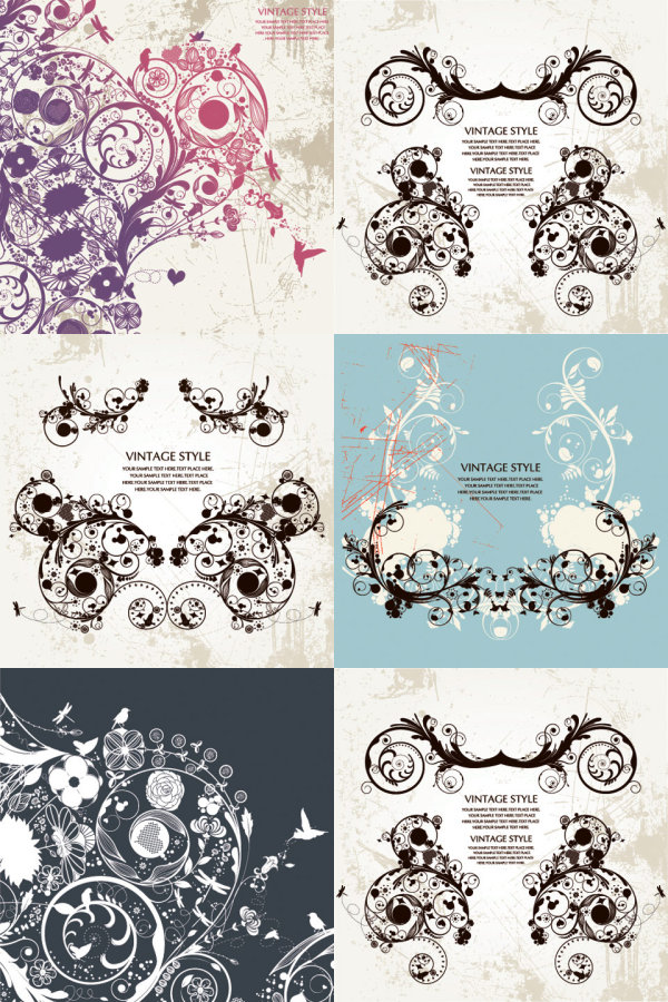 复古华丽花纹图案&mdash;矢量素材