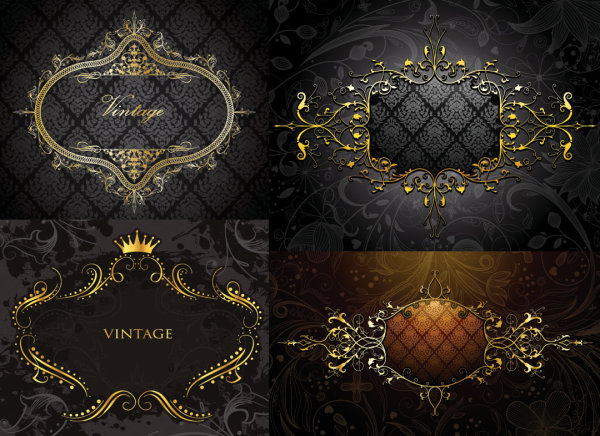欧式金色花纹边框底纹矢量素材