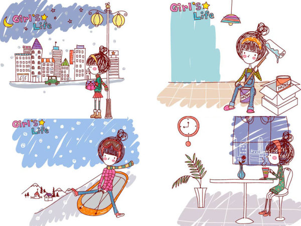 女孩的生活·EPS Girl’s Life9矢量素材