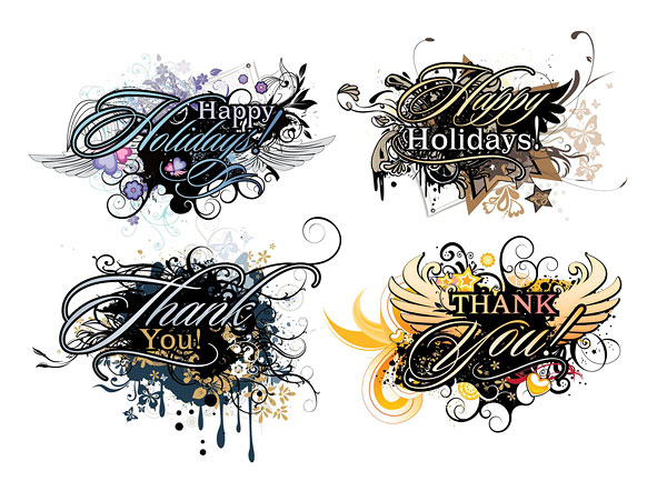 潮流翅膀与英文字矢量素材