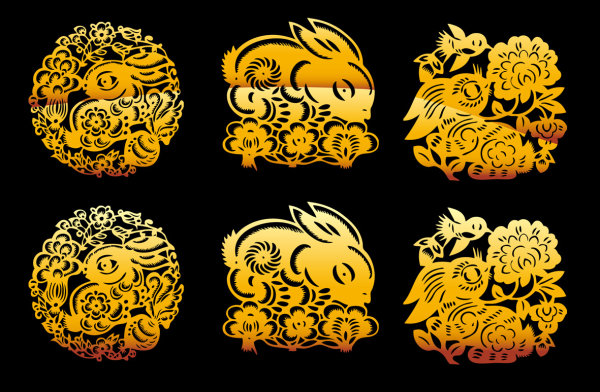 免年剪纸矢量素材　