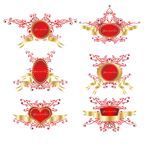 浪漫徽章盾牌丝带矢量素材