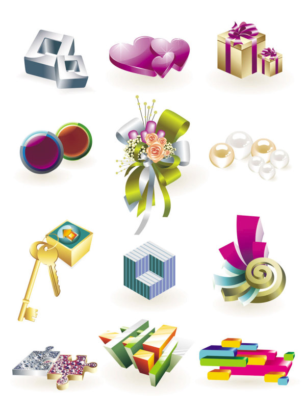 绚丽的立体小图标01&mdash;&mdash;矢量素材