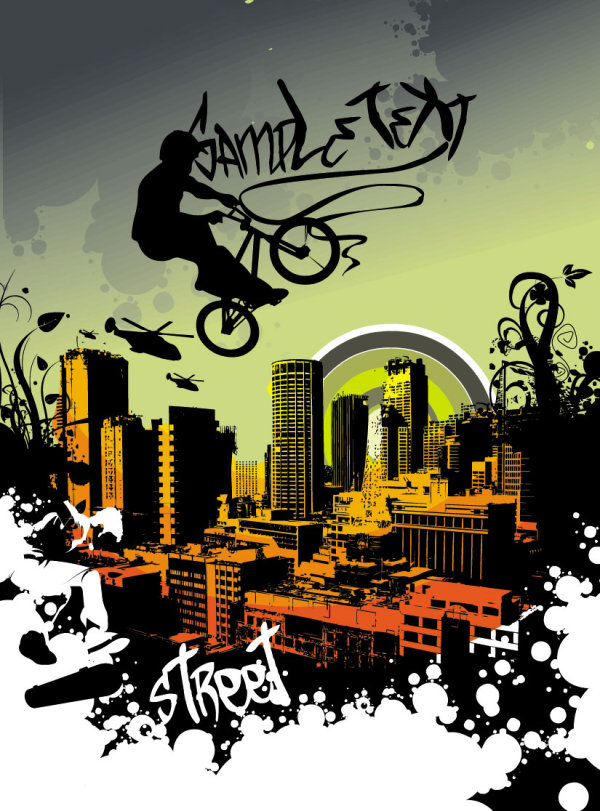 潮流元素与城市剪影01&mdash;&mdash;矢量素材