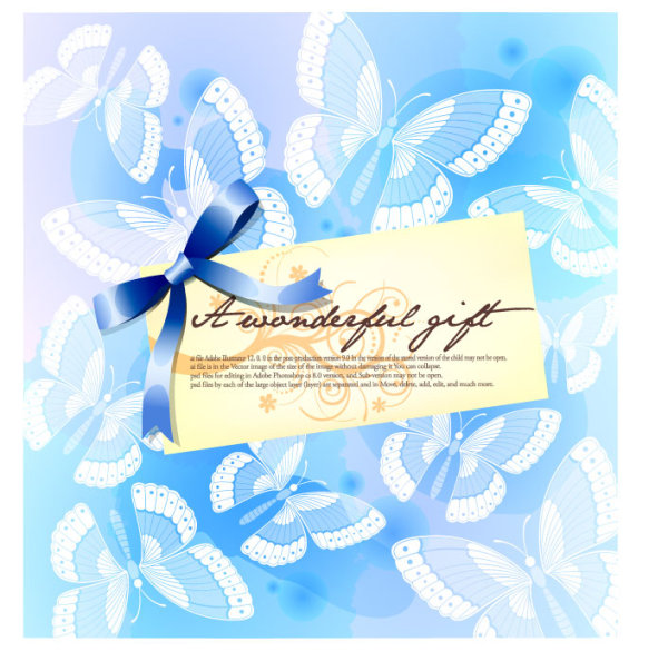 蝴蝶花纹背景卡片模板矢量素材-1
