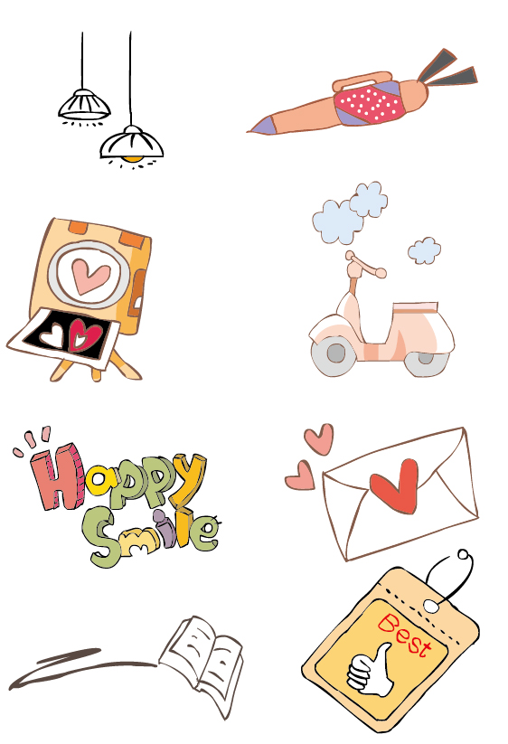 Lovely hand-painted illustrations vector material