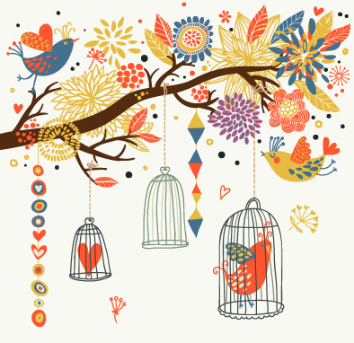 Acacia cartoon birds vector material