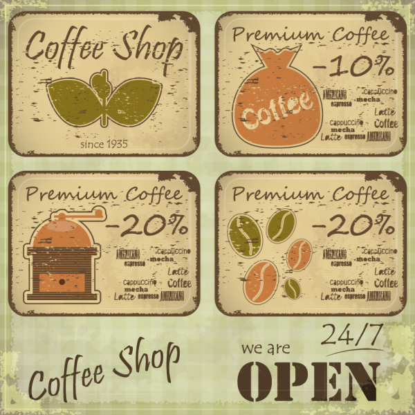 Vintage coffee label card 02 - vector material