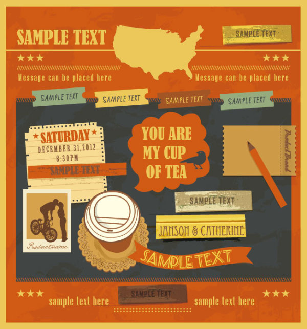 Cartoon retro label 03 - vector material