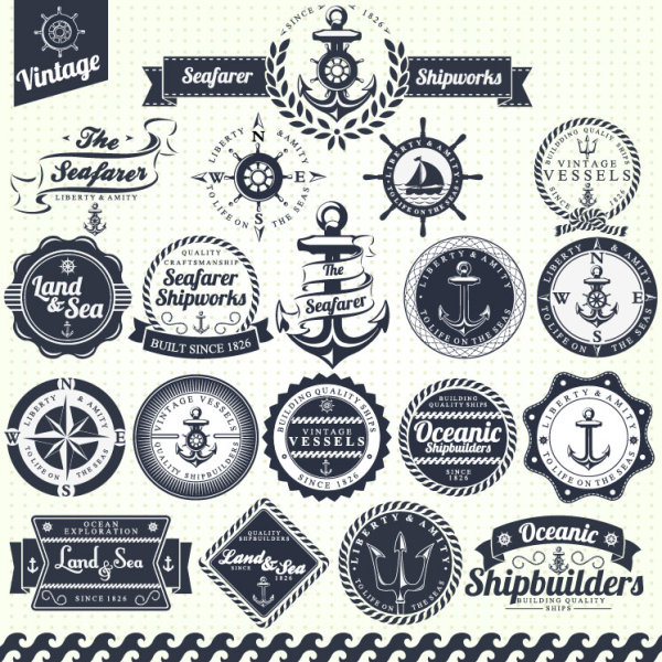 Classic sailing stickers 02 - vector material