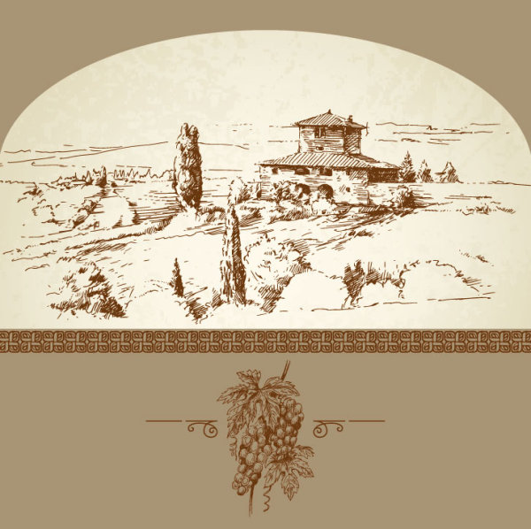 Hand-painted village card 05 - vector material