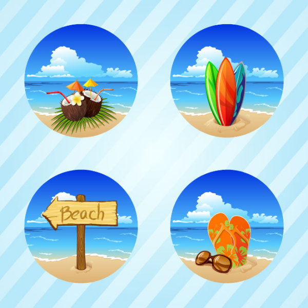 Lovely seaside stickers 02 - vector material