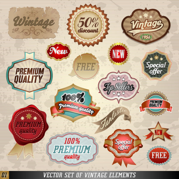 Classics label stickers 01 - vector material
