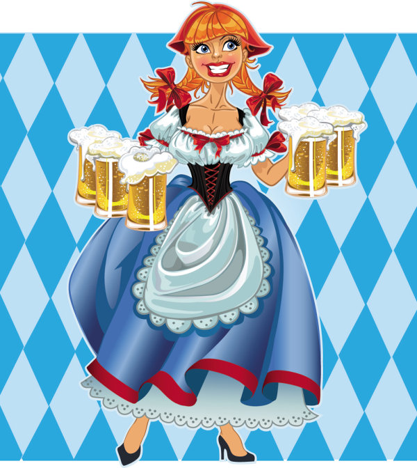 Cartoon Beer Girl 04 - vector material