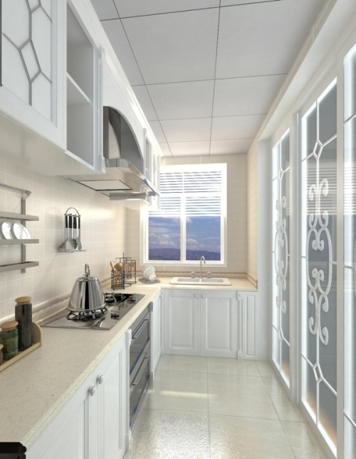 White kitchen design 3D model effect diagram