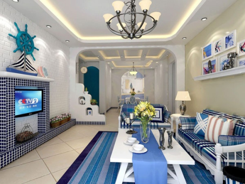 Mediterranean-style decoration living room 3d model