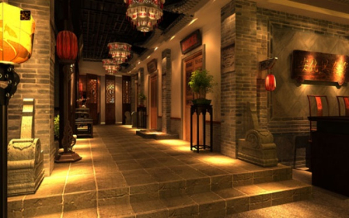 Chinese classical style restaurant aisle 3d model