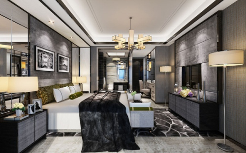 Grey modern stylish bedrooms 3d model