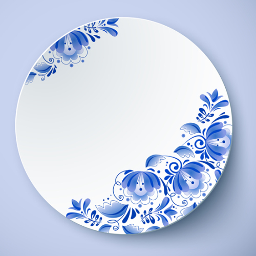 Rich Chinese style blue and white porcelain plate vector material
