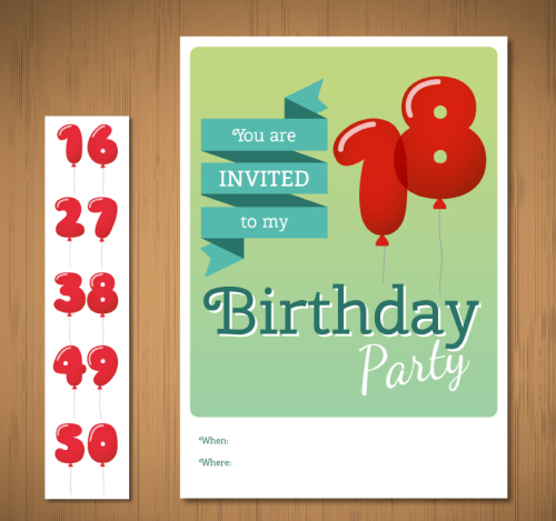 Digital balloon birthday invitation cards vector material