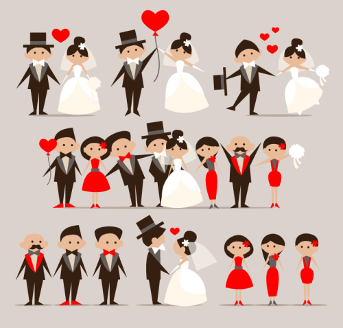 5 cartoon bride and groom vector material