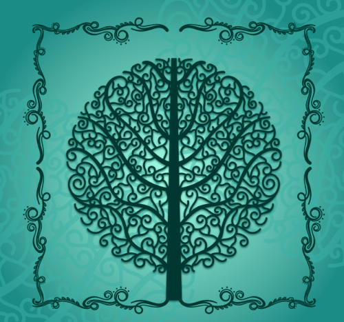 Black background paper cutting pattern tree vector material