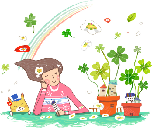 Long-haired girl painted illustrations vector material