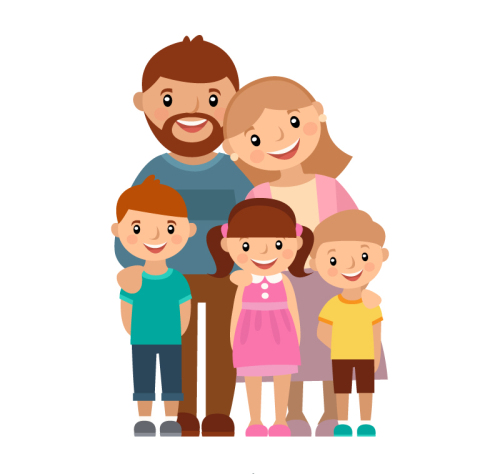 Family of five cartoon vector material